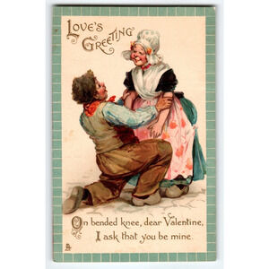 Frances Brundage Postcard Valentine Loves Greeting Dutch Couple Kneel 116 Tuck